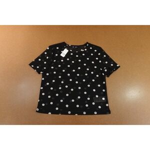 Gap Womens Size Medium Black White Polka Dot Short Sleeve Mesh Crop T-Shirt NWT